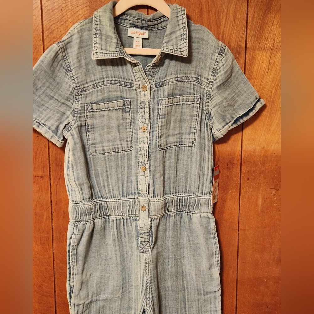 Cat&Jack Lightweight Blue Denim Short Sleeve Jumpsuit, Elastic Waist, Size8, NWT - Picture 2 of 7